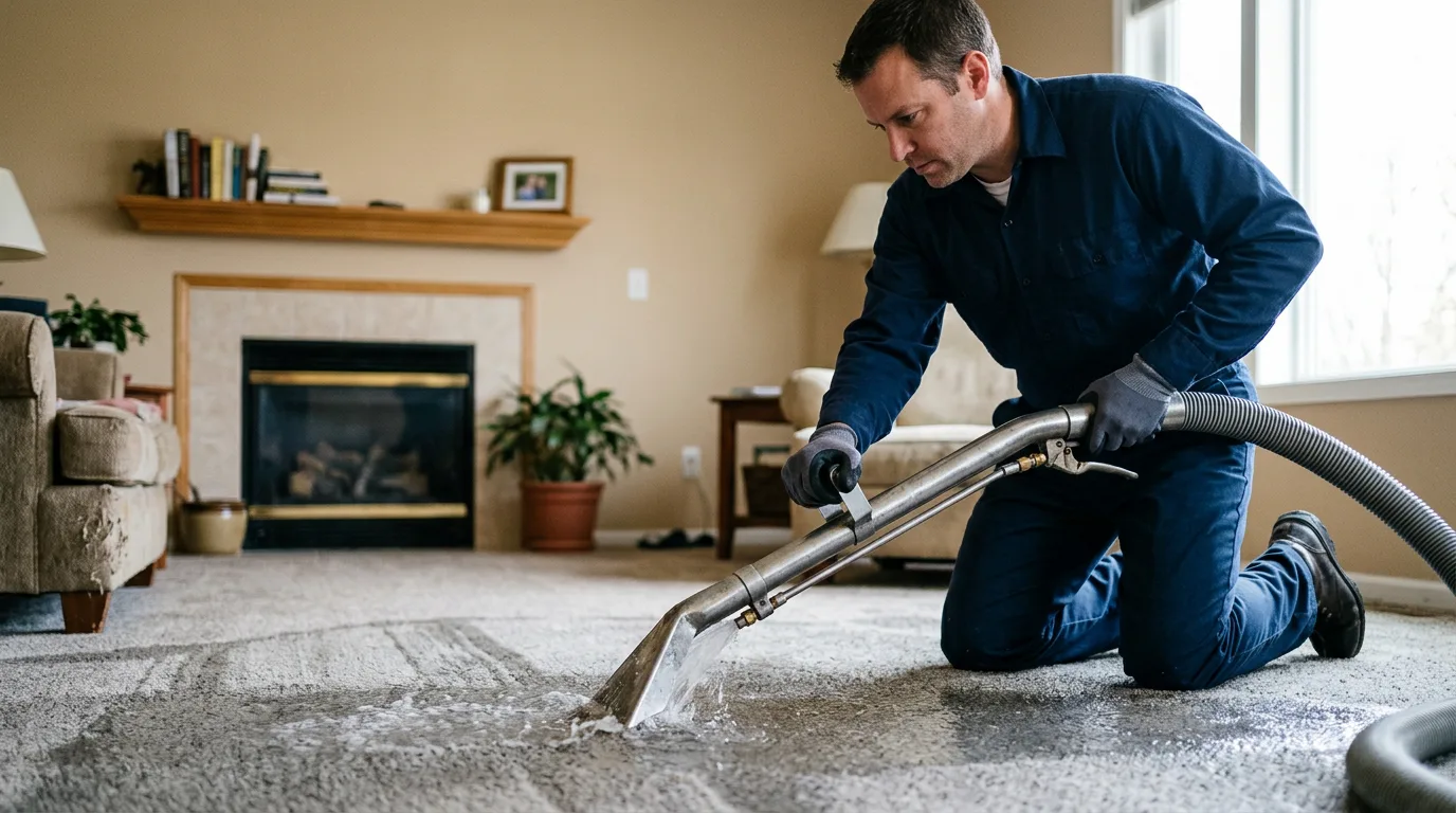 Water damage restoration technician working near Columbus, AR